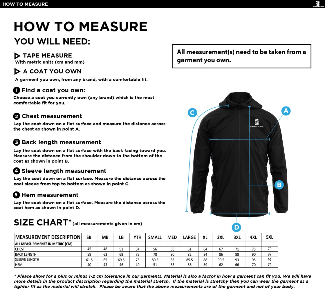 Galenicals FC - Dual Full Zip Training Jacket - Size Guide