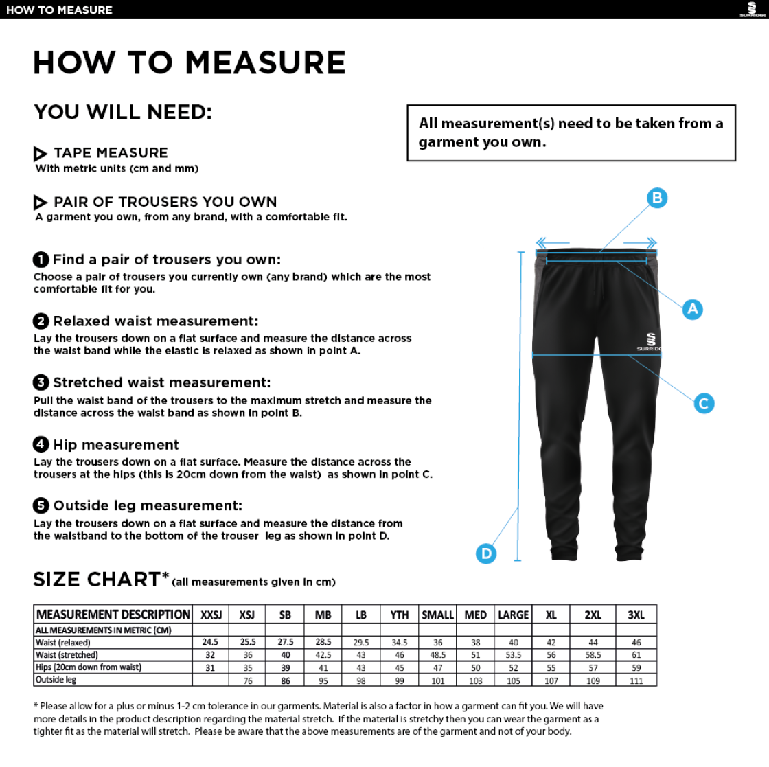 Galenicals FC - Tek Slim Training Pants - Size Guide