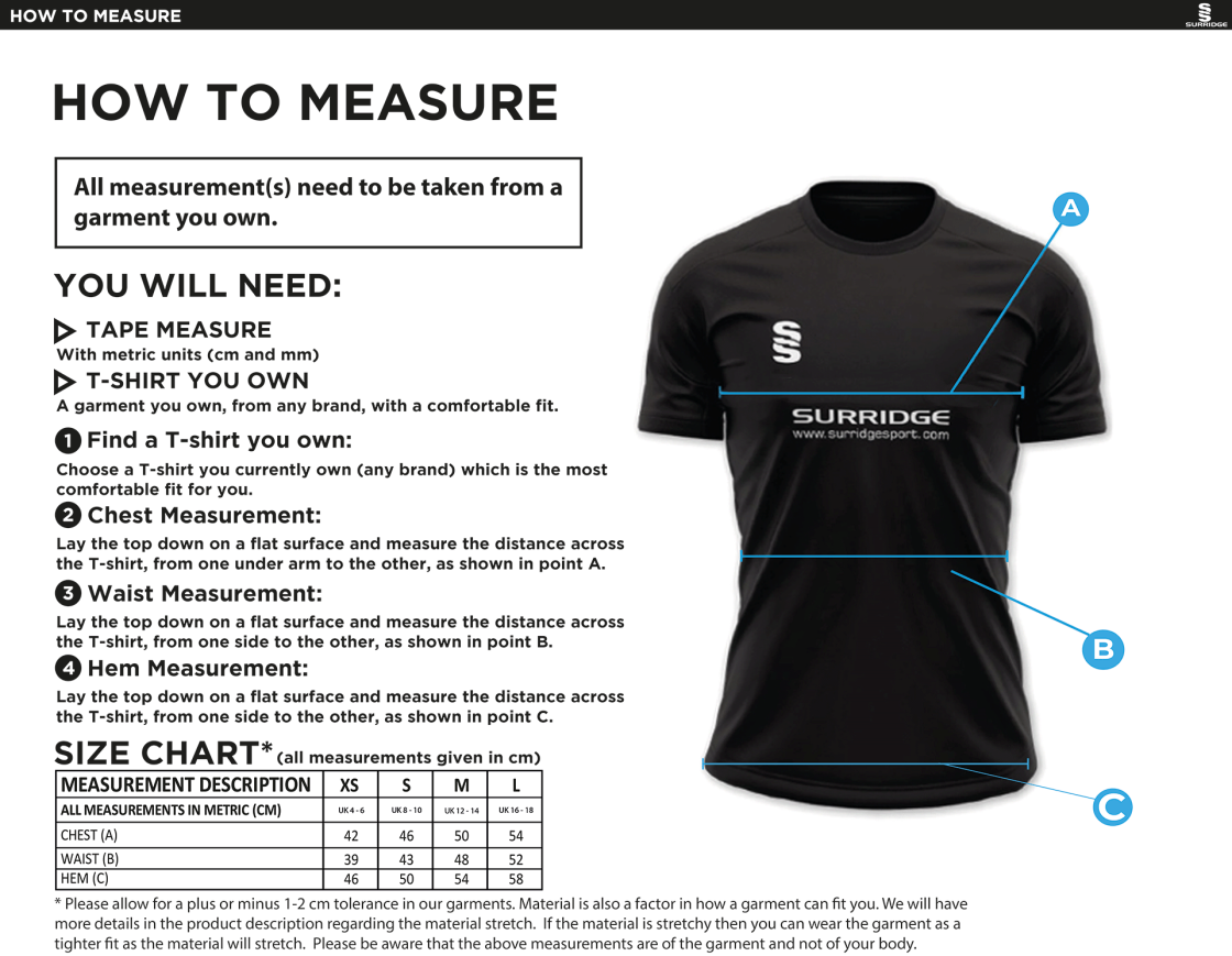 Galenicals FC - Women's Dual Games Shirt - Size Guide